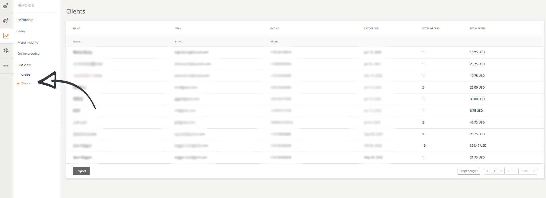 restaurant client list