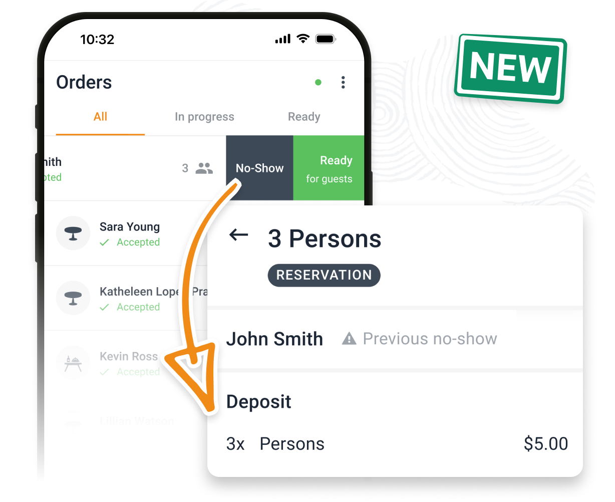 manage reservation deposits from the order taking app