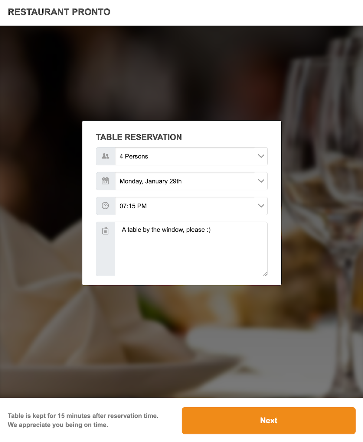 customer service restaurant example: allow customers to reserve tables online