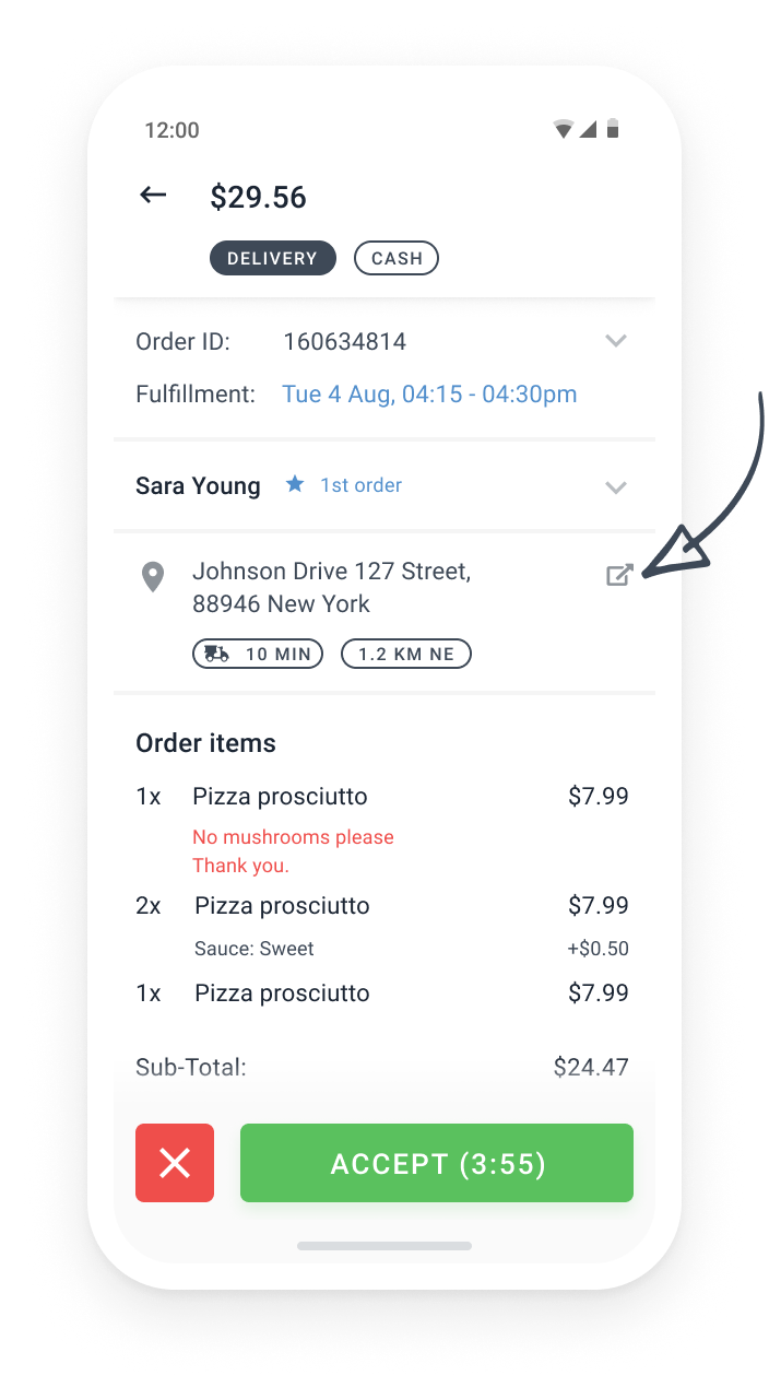 food delivery map in order taking app