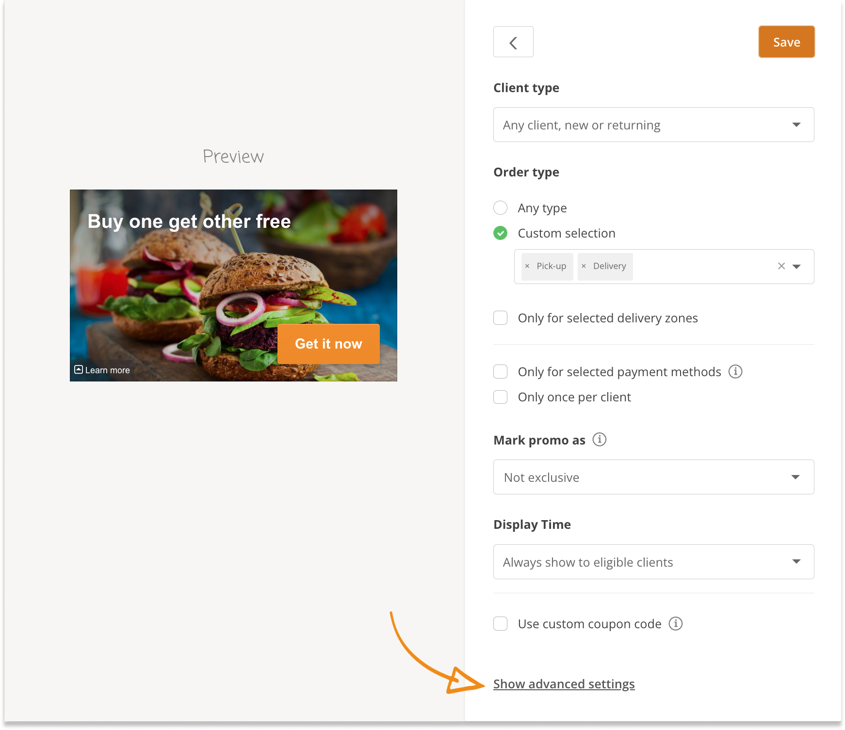 promotion - advanced settings