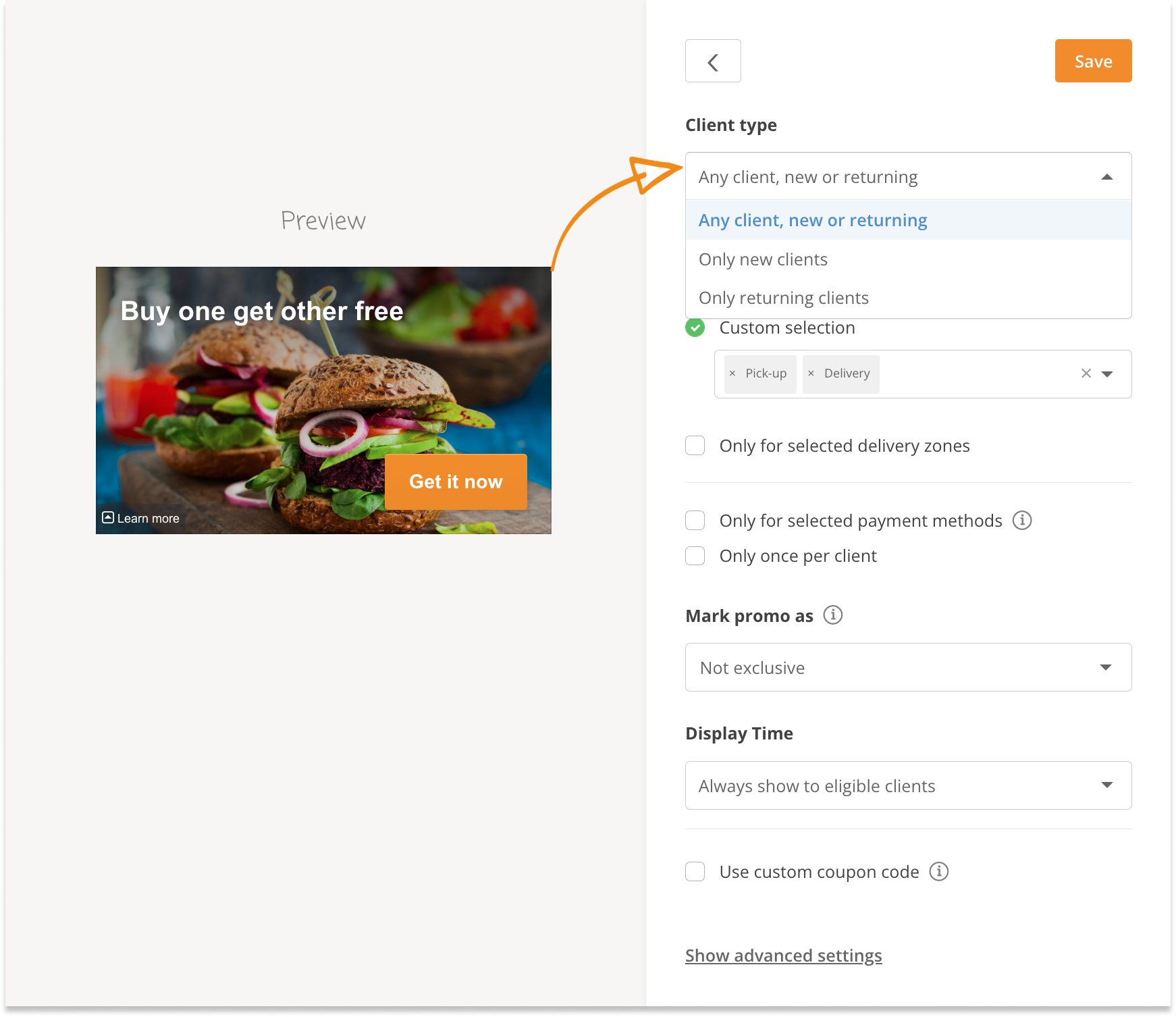 restaurant client type promotion