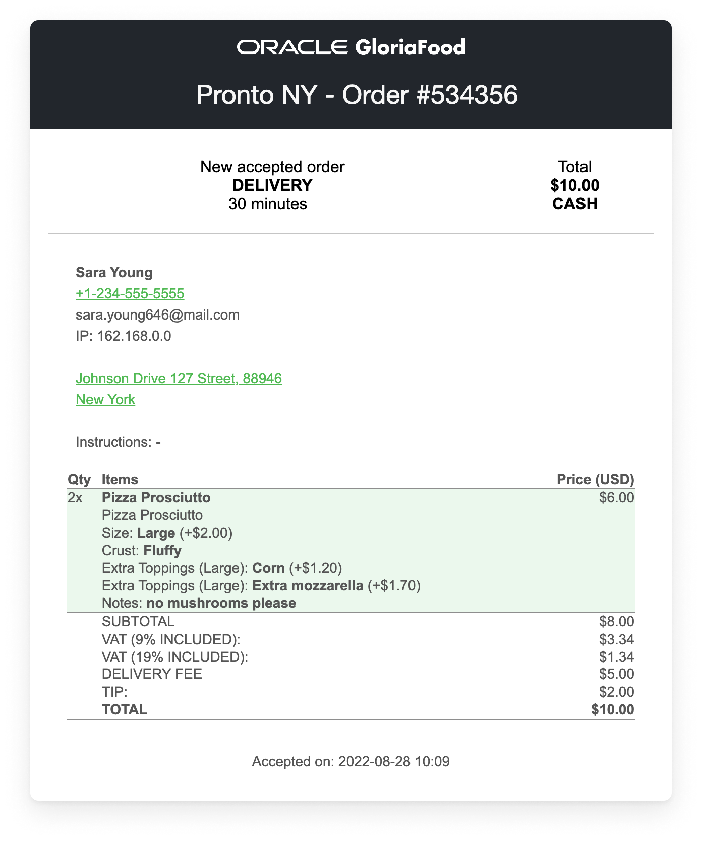 clickable address in online ordering system