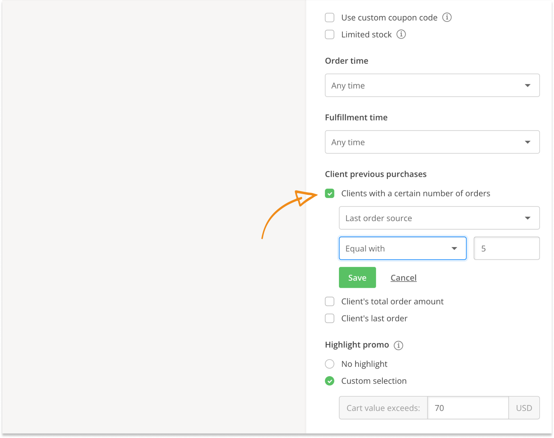 restaurant promotion advanced settings