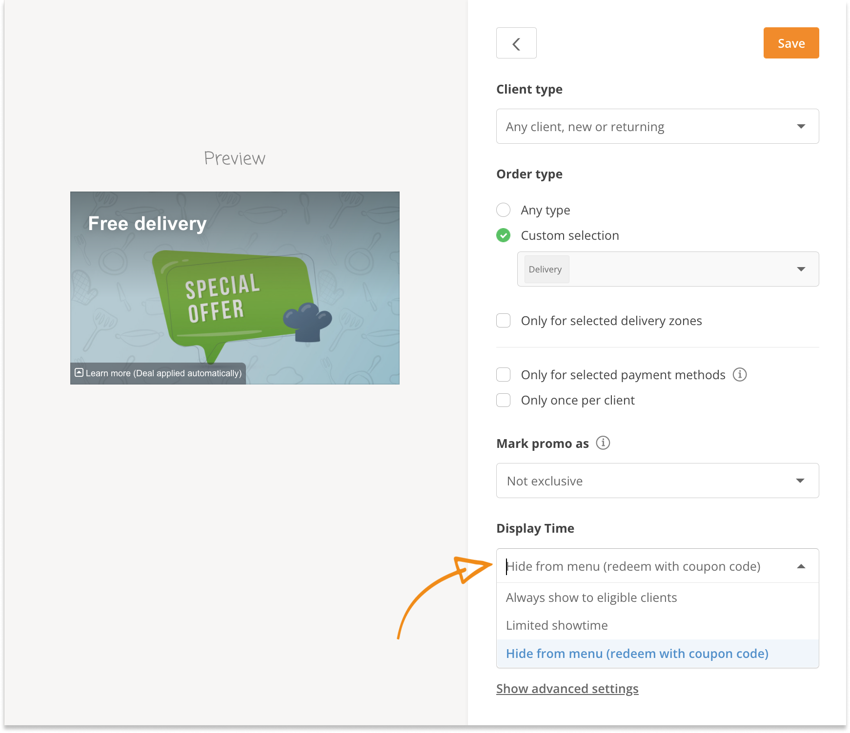 restaurant coupon code