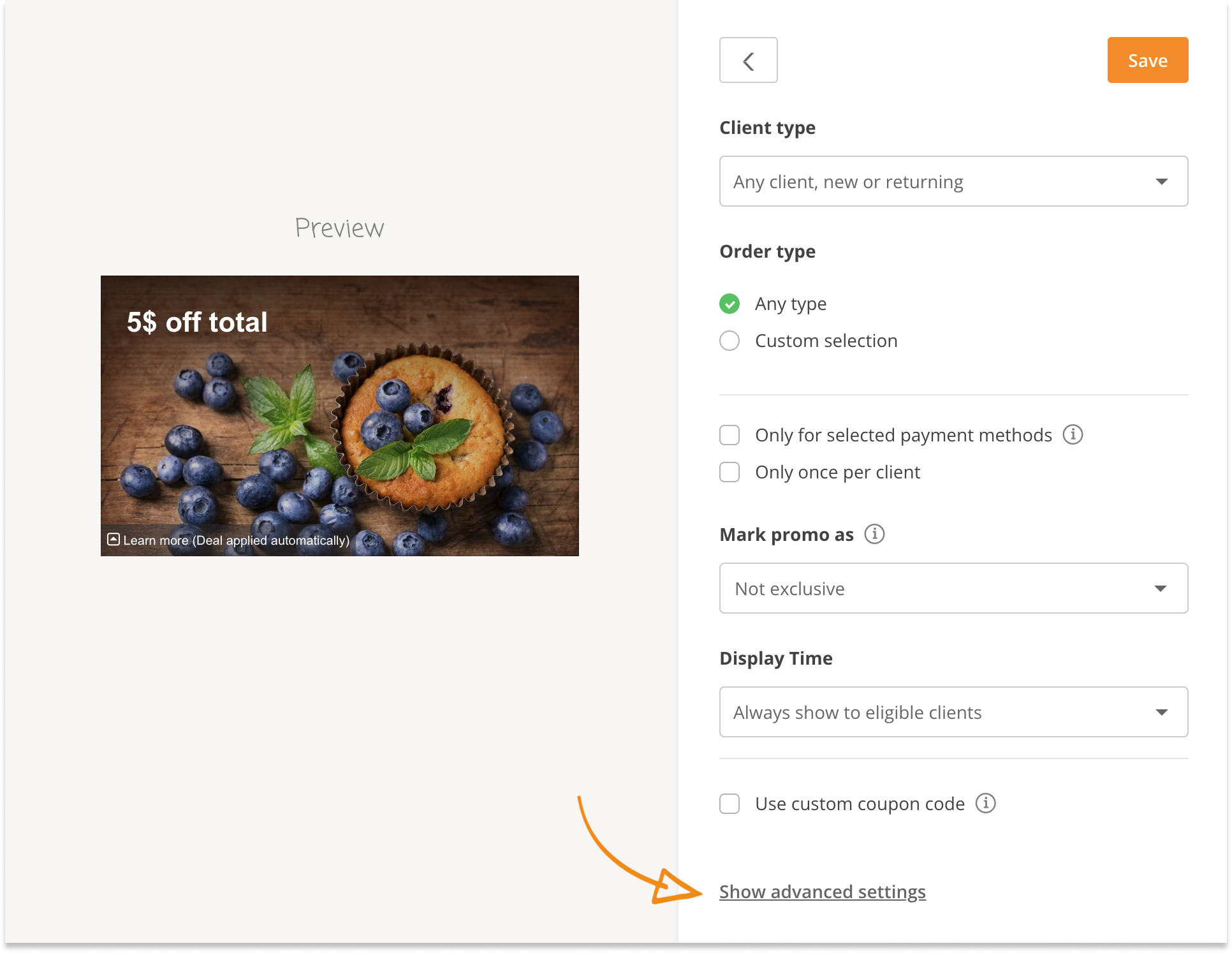 advanced promo settings