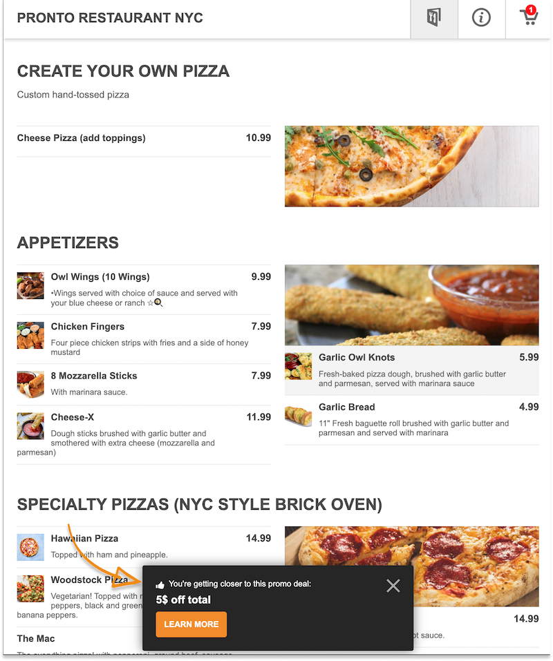 restaurant menu promotions