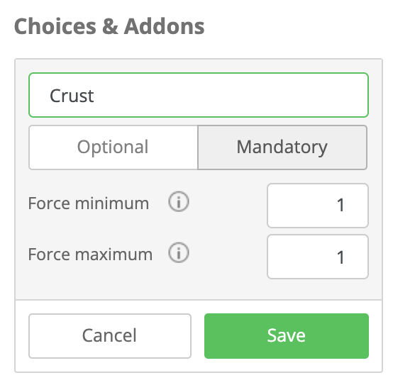 mandatory menu add-ons
