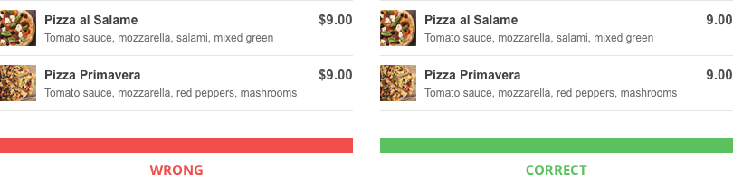menu pricing example