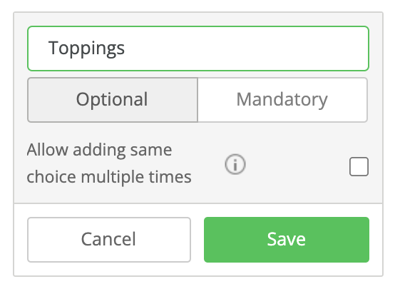 online menu toppings