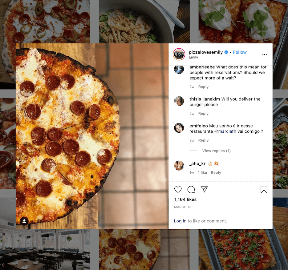restaurants that use instagram right: pizza loves emily