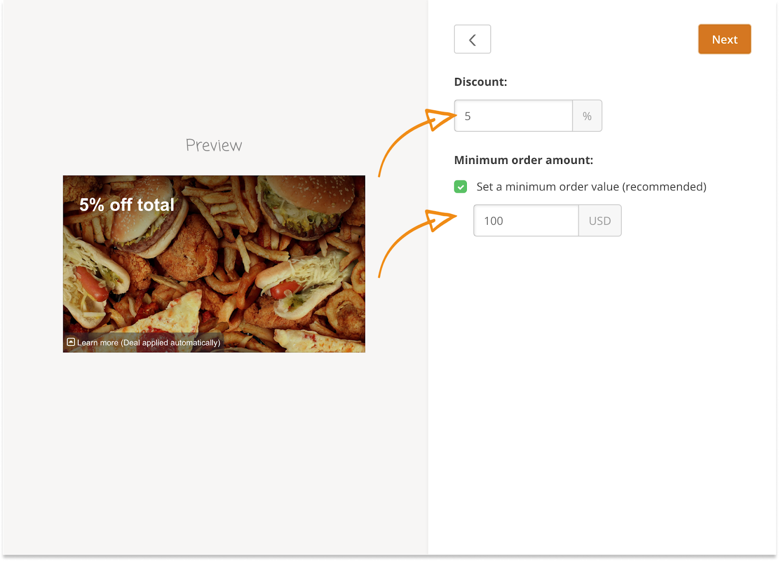 food promotion ideas: order discounts