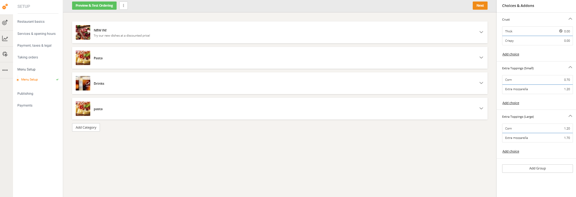 online restaurant menu toppings