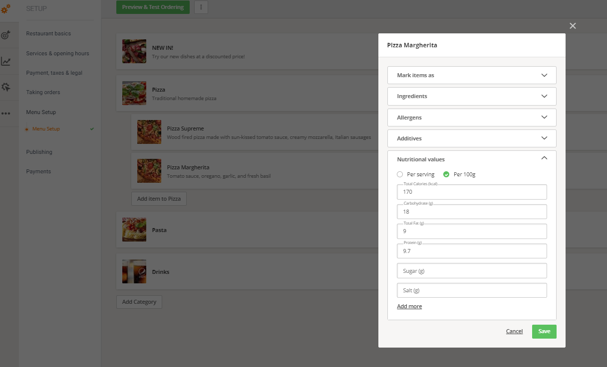 restaurant nutrition labeling