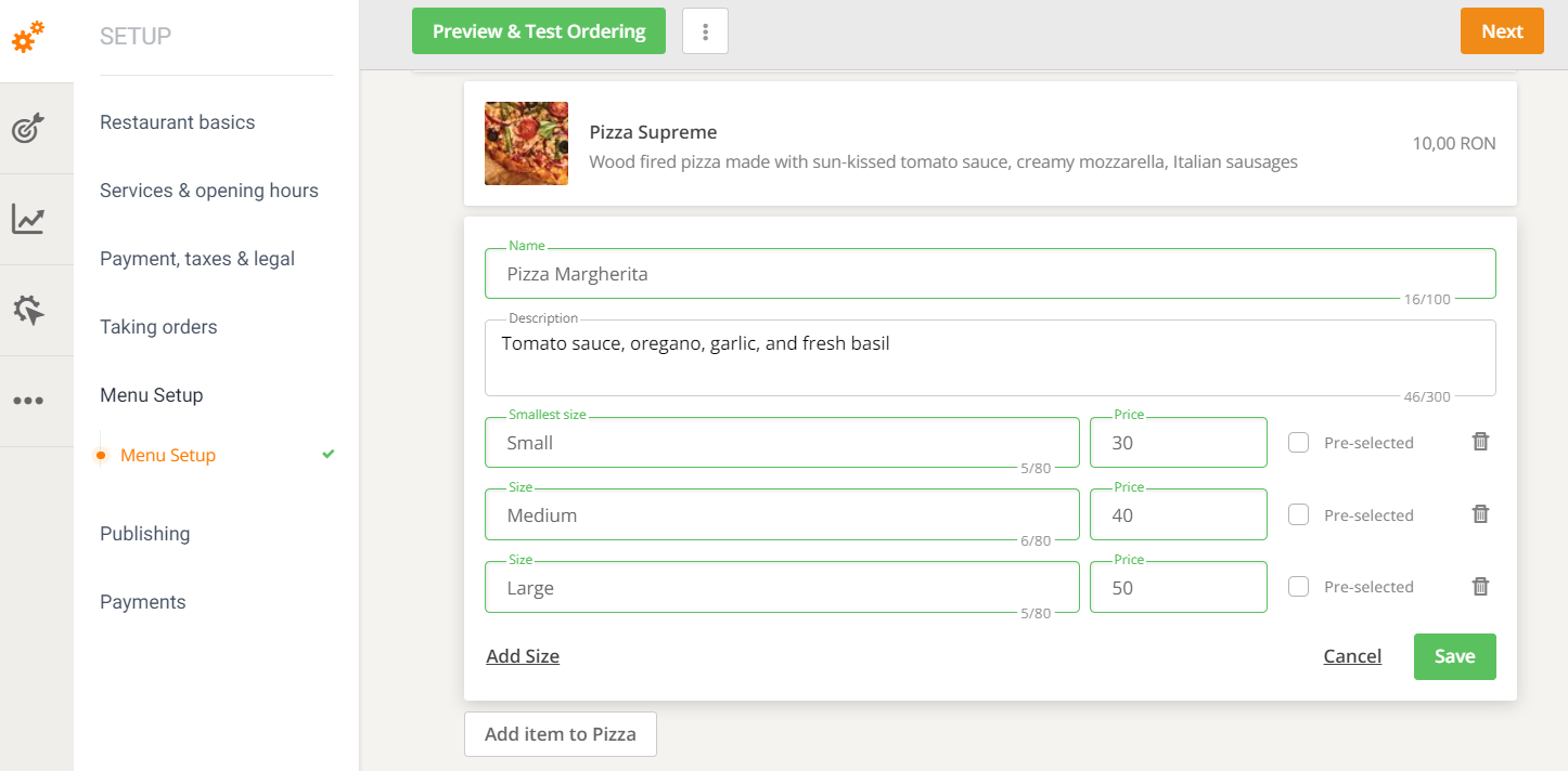 customize your dishes with multiple sizes for more variety