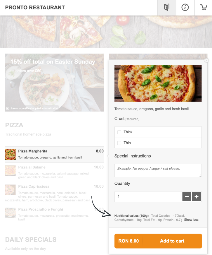 how to add nutrition facts for restaurant menus