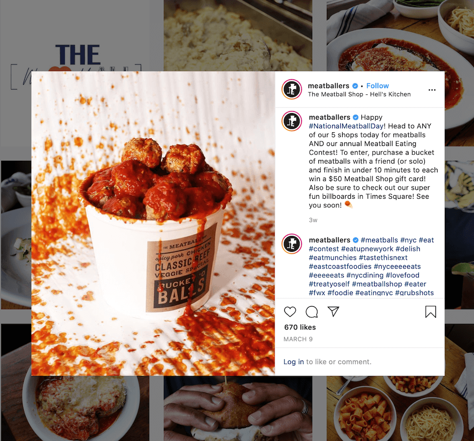 food instagram content ideas from the meatball shop