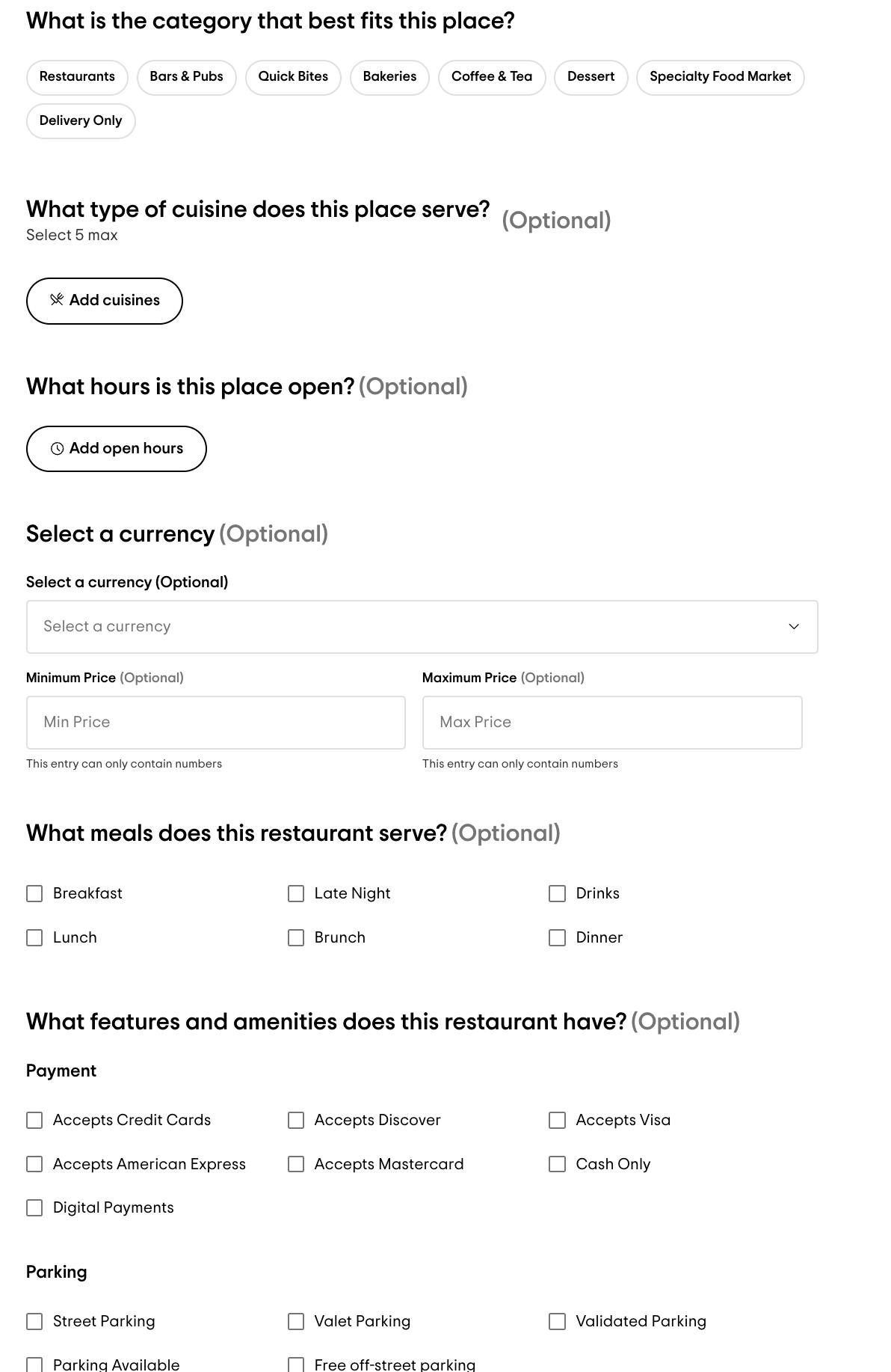 non mandatory tripadvisor restaurant listing information